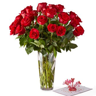 Long Stem Red Rose Bouquet & Lovepop Pop-Up Card - B59C